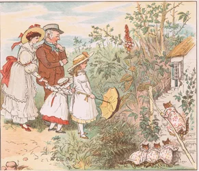 Eine Katze und ihre Kätzchen kamen hereingestolpert